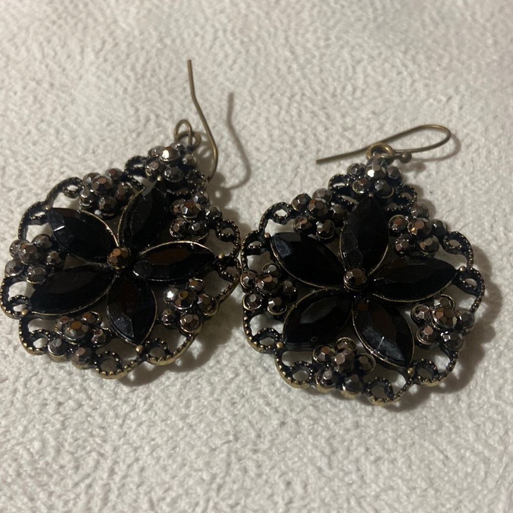Black with Rhinestone Earrings​ - Picture 3 of 4